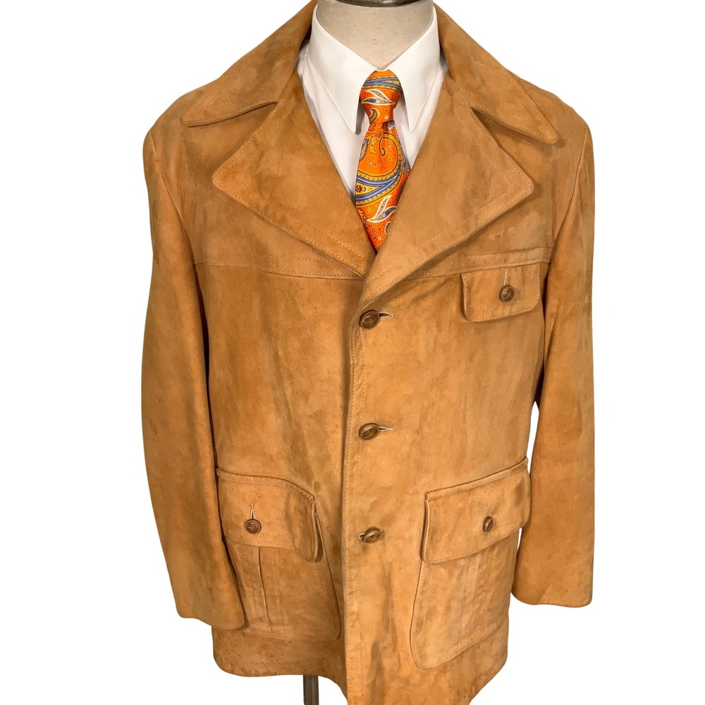 Robert Lewis Idea Jacket Mens L Camel Soft Suede Field Western Safari 70's